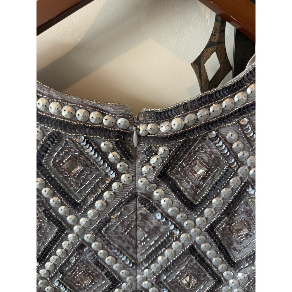 Adrianna Papell Gray Silver Beaded Sequin Sheath Dress 10P Short Sleeve dress - Picture 7 of 7
